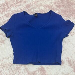 SHEIN Cobalt Blue Ribbed V-Neck Crop Top